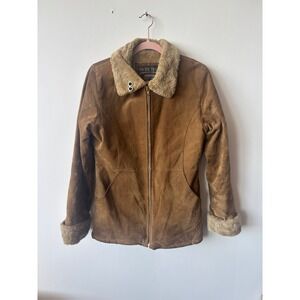 Vintage 90s Pacific Trail Shearling Jacket Leather Brown Ranch Lined Small